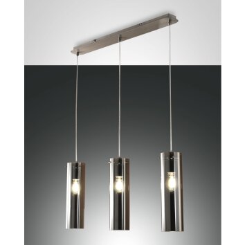 Suspension Fabas Luce Sintesi Nickel brillant, 3 lumières