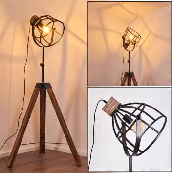 Lampadaire Haervej Bois foncé, Noir, 1 lumière