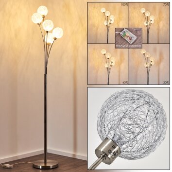 Lampadaire Bernado Nickel mat, 5 lumières