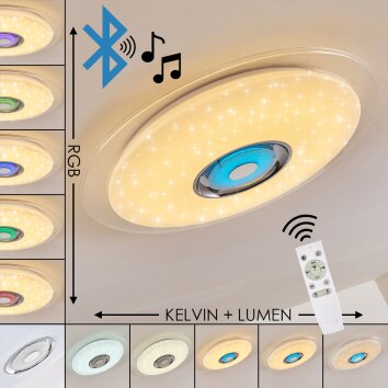 Plafonnier Haderup LED Chrome, Blanc, 1 lumière, Télécommandes