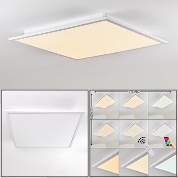 Plafonnier Salmi LED Aluminium, Blanc, 1 lumière, Télécommandes