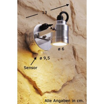 Applique murale d'extérieur Konstsmide Monza LED Aluminium, Acier inoxydable, 3 lumières, Détecteur de mouvement