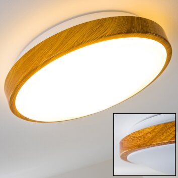 Plafonnier Sora Wood LED Bois clair, Blanc, 1 lumière